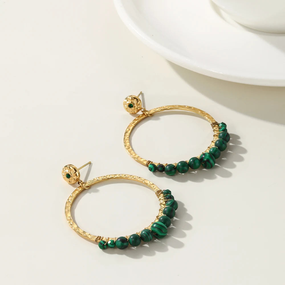 18K Gold Plated Drop Earrings - Natural Stone Fashion Earring 18K Gold Plated Drop Earrings - Natural Stone Fashion Earring